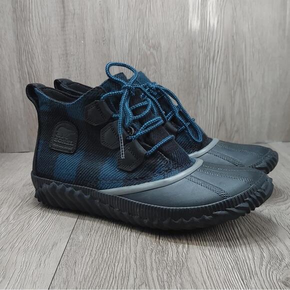 Sorel Out n About Ankle Bootie Lace Up Duck Boots NL3931-010 Black Blue Gray 10 - Picture 1 of 10